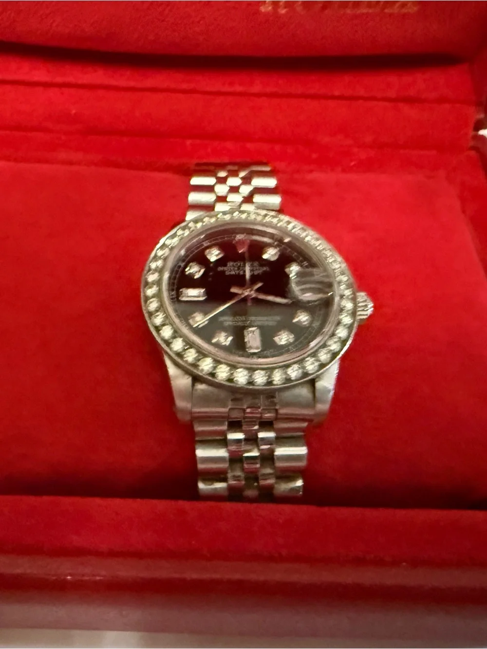 Rolex Silver-tone Diamond Bezel Watch with Gray Dial